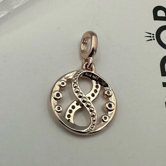 Pandora ME Infinity Charm Rose Gold-Plated CZ Blue & Clear NWT - Picture 4 of 6